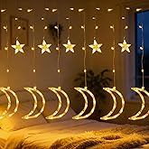 TW SHINE Ramadan Star Moon Curtain String Lights, 138 LED 8.2 FT Star Moon Hanging Lights with 8 Modes and Timer, Waterproof Fairy Lights for Indoor Outdoor Window Holiday Mubarak Ramadan Decorations