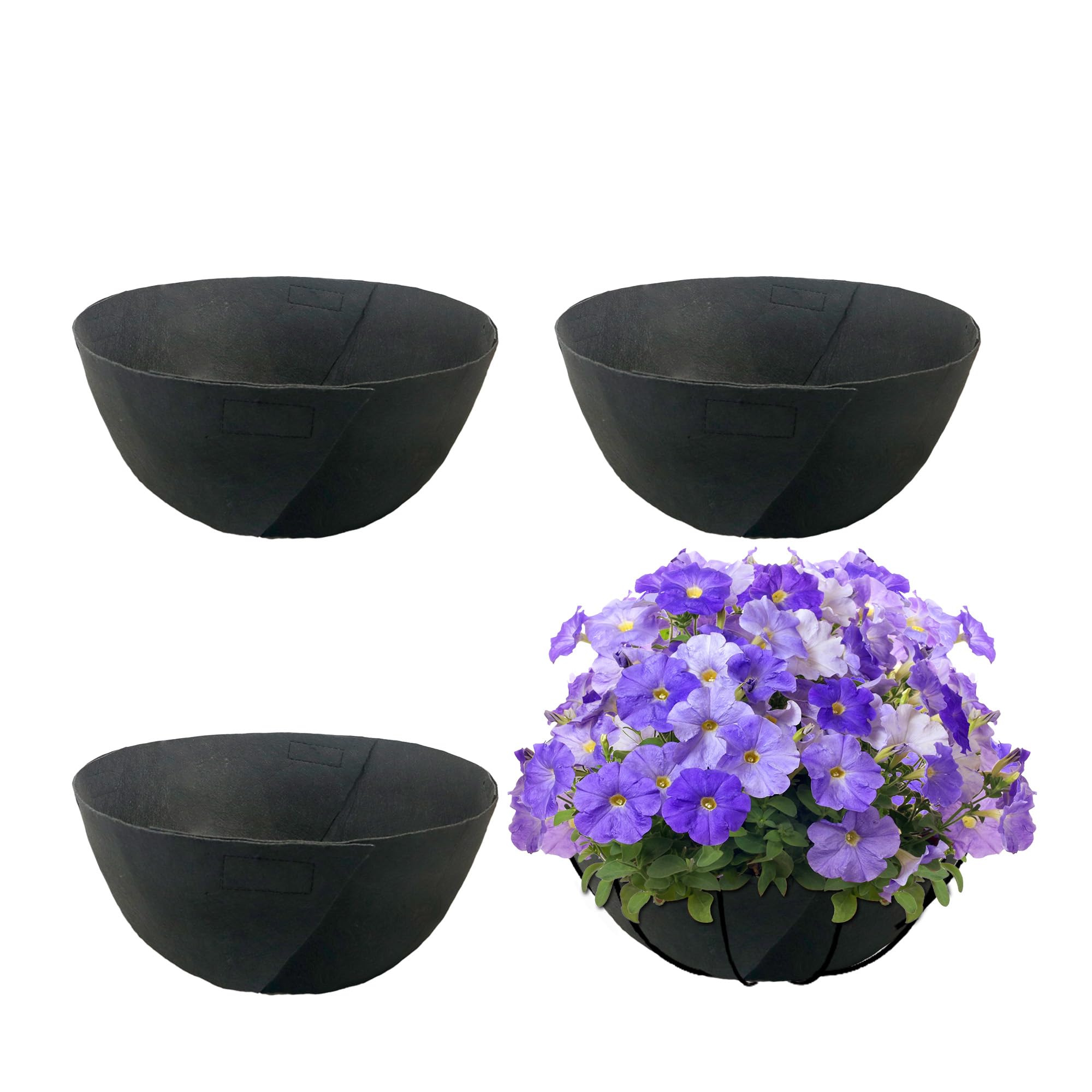 Photo 1 of 4 Pack 14 Inch Fabric Planter Basket Liner- Felt Flower Pot Liners Replacement Coco Fiber Liner for Hanging Basket Flowers Round Hanging Basket Liners Prevent Birds from Nesting