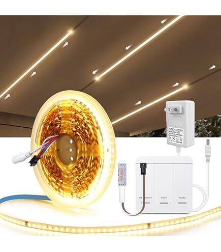 TTWAY COB LED Strip 2m 6000K, Daglicht 24V Dimbare LED Strip set, 480LEDs/M, CRI92, 8mm Breed, COB LED-verlichting met Afstandsbediening en Voeding, voor Slaapkamer Keuken Interieur Decoratie