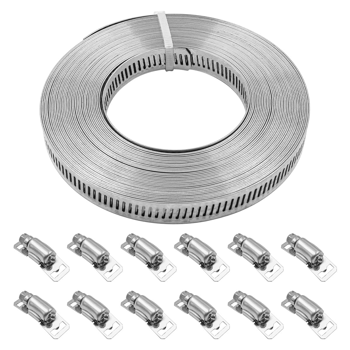 ZONADAH Hose Clamp 10m 304 Stainless Steel Jubilee Clips Adjustable Large Assorted with 12pcs Fasteners Pipe Clamp for Worm Drive Hose Clips, Plumping, Intercooler Tube Exhaust Ducting Fuel Line