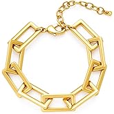 VEDAIM Chunky Paperclip Bracelet for Women 18K Gold Plated Adjustable Link Chain Bracelets for Women
