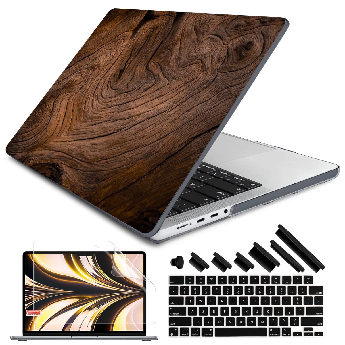 Photo 1 of DONGKE for M4 MacBook Pro 14 inch Case 2024 2023 2021 A3112 A3401 A3185 M3 A2918 A2992 M2 A2779 M1 A2442 Pro Max with Retina XDR Display & Touch ID, Plastic Hard Shell Cover, Wood Grain