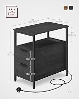 VASAGLE Slim Side Table with Charging Station Charcoal Grey Black LET326B22 view 6