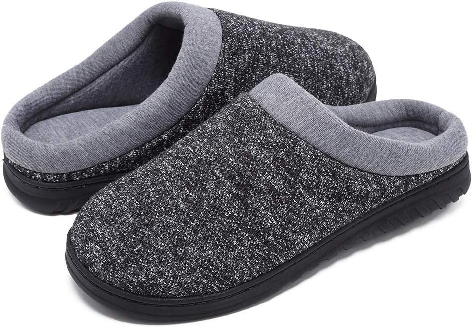 Men's Breathable Memory Foam Slippers with Cozy Plush Non Slip Rubber Sole House Slippers Clogs Winter Warm Knitted Cotton Shoes