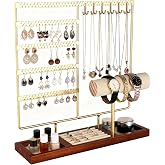 Ciormis Jewelry Organizer Stand， 5-Tier Earring Holder for Women and Girls | Earring Organizer with 72 Holes and 12 Hooks, Multifunctional Jewelry Stand and Display, Gold Necklace Holder for Mother Gift