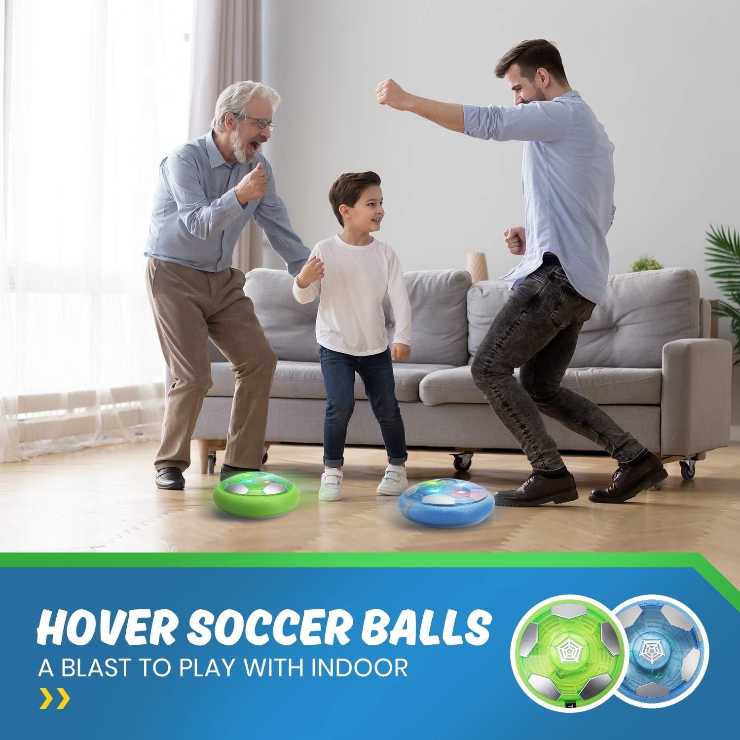 DEERC Kid Toys DE46 Hover Soccer Ball-Set of 2 Rechargeable Air Indoor Soccer Ball with LED Lights and Soft Foam Bumpers, Football Games Toy, Best Gifts for Toddlers,Boy and Girls,No AA Battery Needed: Toys & Games