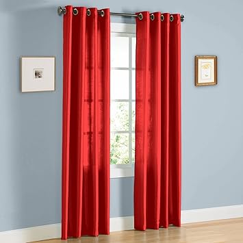 Amazon Com Gorgeous Home 1 Panel Solid Bright Red Semi Sheer
