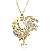 Cykdohy Rooster Statement Necklace for Women Men 14K Gold Plated Novelty Vintage CZ Animal Chicken Pendant Cock Chain Necklaces Hip Hop Rock Punk Norse Viking Totem Amulet Charm Jewelry