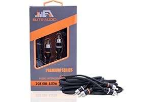 Elite Audio Premium Series 15ft. 2-Channel Car Audio RCA Cable – Double Shielded, Oxygen Free Copper, Noise Reducing Audio Cable for Amplifiers, Subwoofers, Speakers, and Processors – PRM15