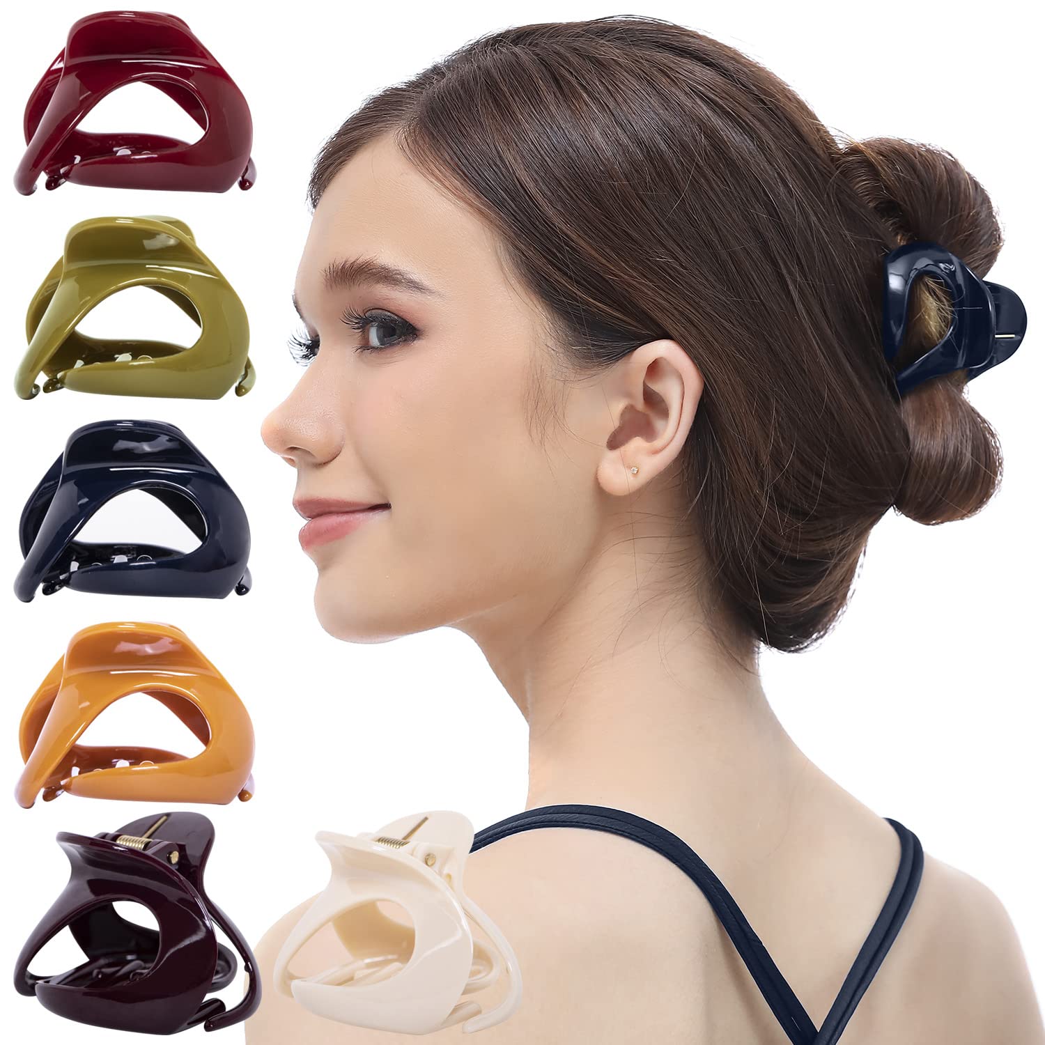 RC ROCHE ORNAMENT 6 Pcs Womens Oval Hollow Curved Jaw Clamp Barrette Interlocking Teeth No Slip Grip Beauty Fashion Girls Classic Plastic Accessory Hair Clip, Medium Classic Multicolor