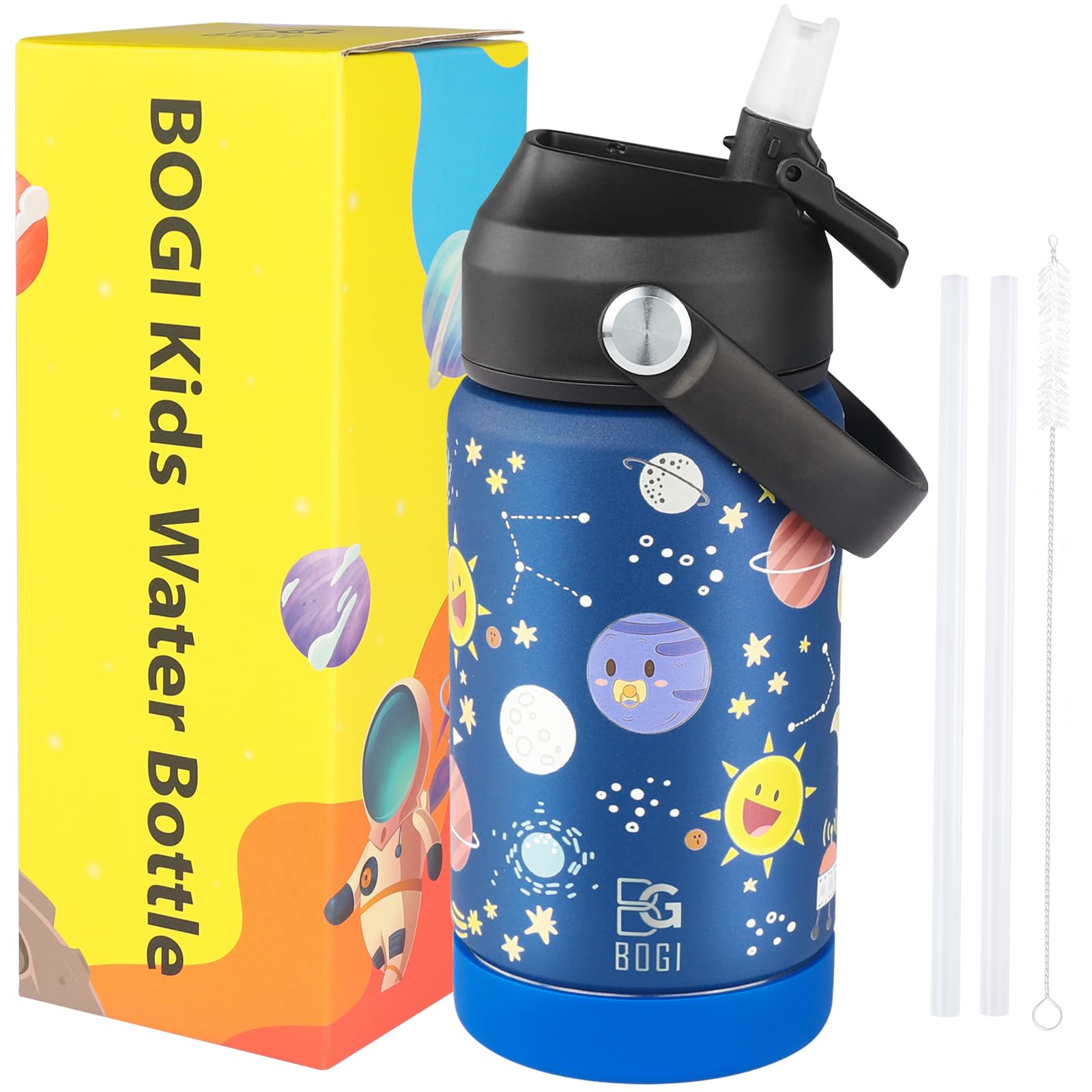 BOGI Kids Metal Water Bottle with Straw, 350ml Kid Stainless Steel Water Bottle for School Leak Proof Insulated Water Bottle for Boys Girls Toddlers Children Keep Drinks 12h Hot & 24h Cold | Yuzhou