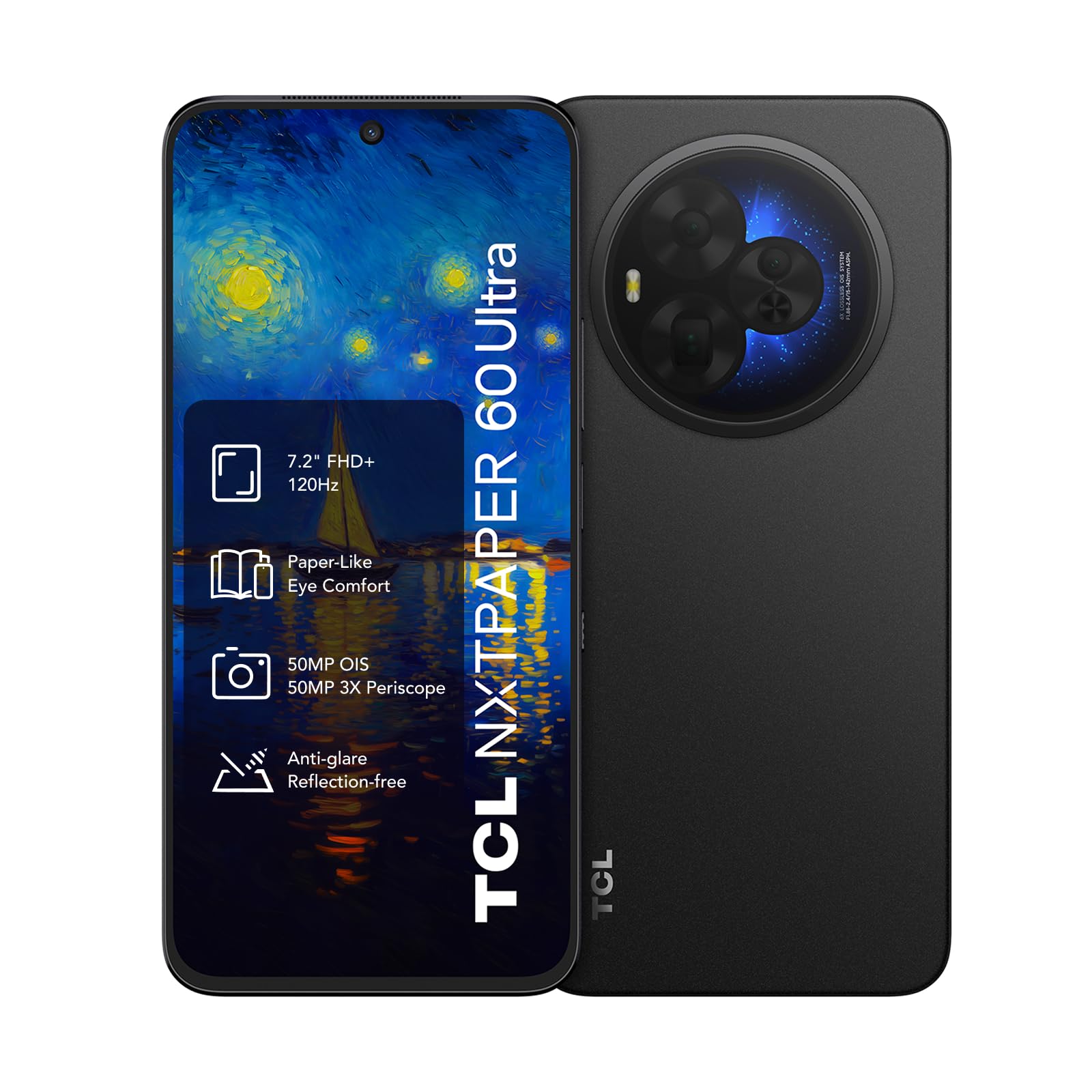 TCL NXTPAPER 60 Ultra 5G Android Smartphone,7.2" FHD+,12GB RAM+256GB ROM,Eye Care Phone,Nebula Black