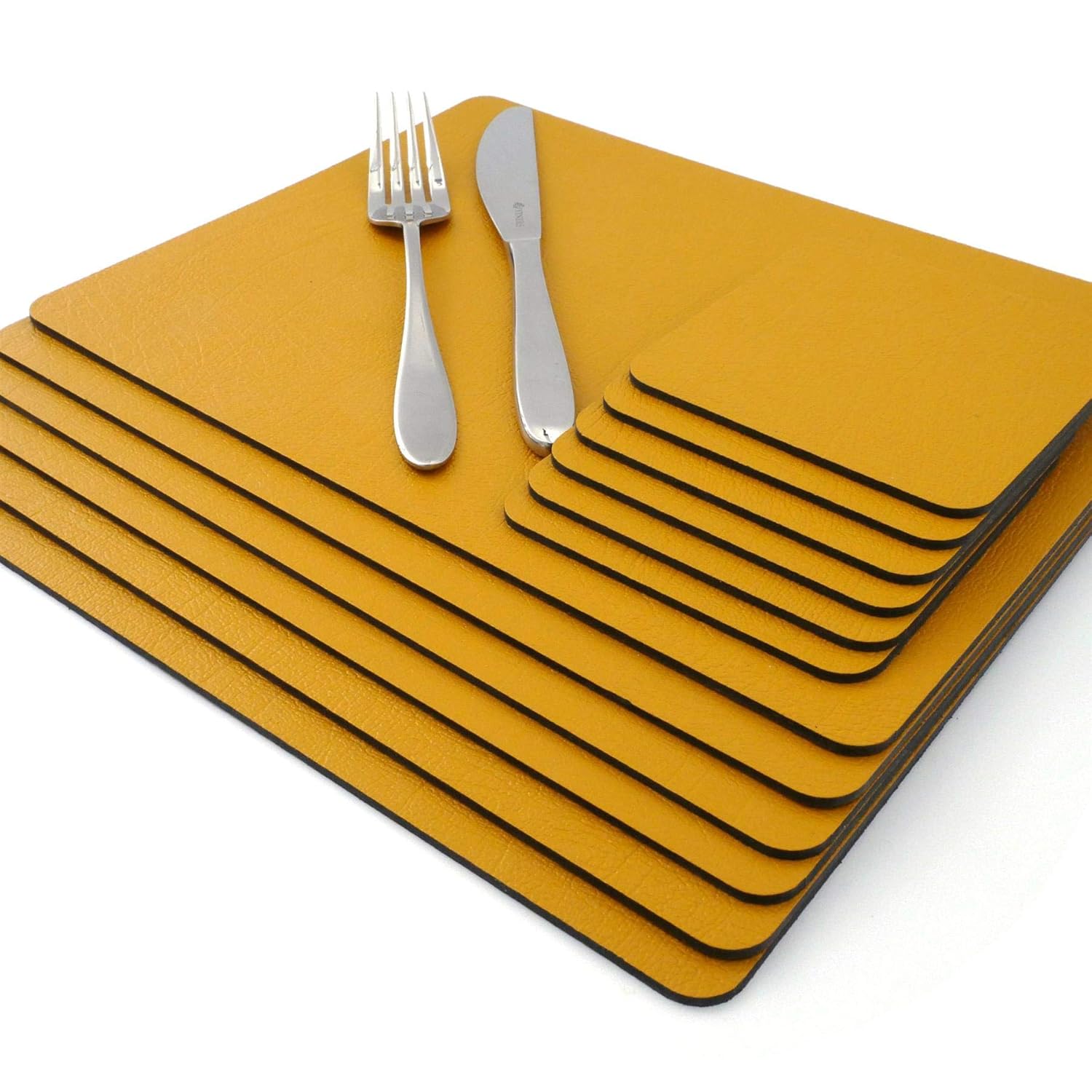 Leather Place mats Sets of 6 Mustard Yellow Placemats and 6 Leather