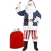 Wabolay Santa Claus Costume for Men Adult Deluxe Professional Santa Suit 11pcs Red White Blue Adults Christmas Clause Outfit