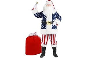Wabolay Santa Claus Costume for Men Adult Deluxe Professional Santa Suit 11pcs Red White Blue Adults Christmas Clause Outfit