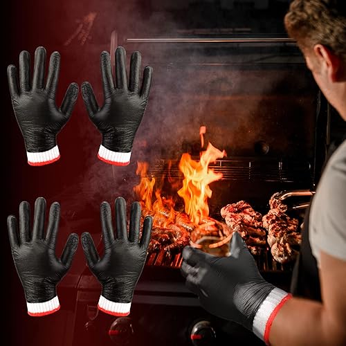 200 Pcs Black Disposable BBQ Nitrile Gloves with Pairs Cotton Liners  Grilling Cooking Cleaning Gloves for Sm
