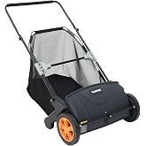 21-Inch Push Lawn Sweeper, 3.5 Cu. Ft. Hopper Leaf &amp; Grass Collector, 4 Spinning Brushes, Adjustable Brush Height, Manual Yard Sweeper for Grass Clippings, Leaves &amp; Light Debris, Black &amp; Orange