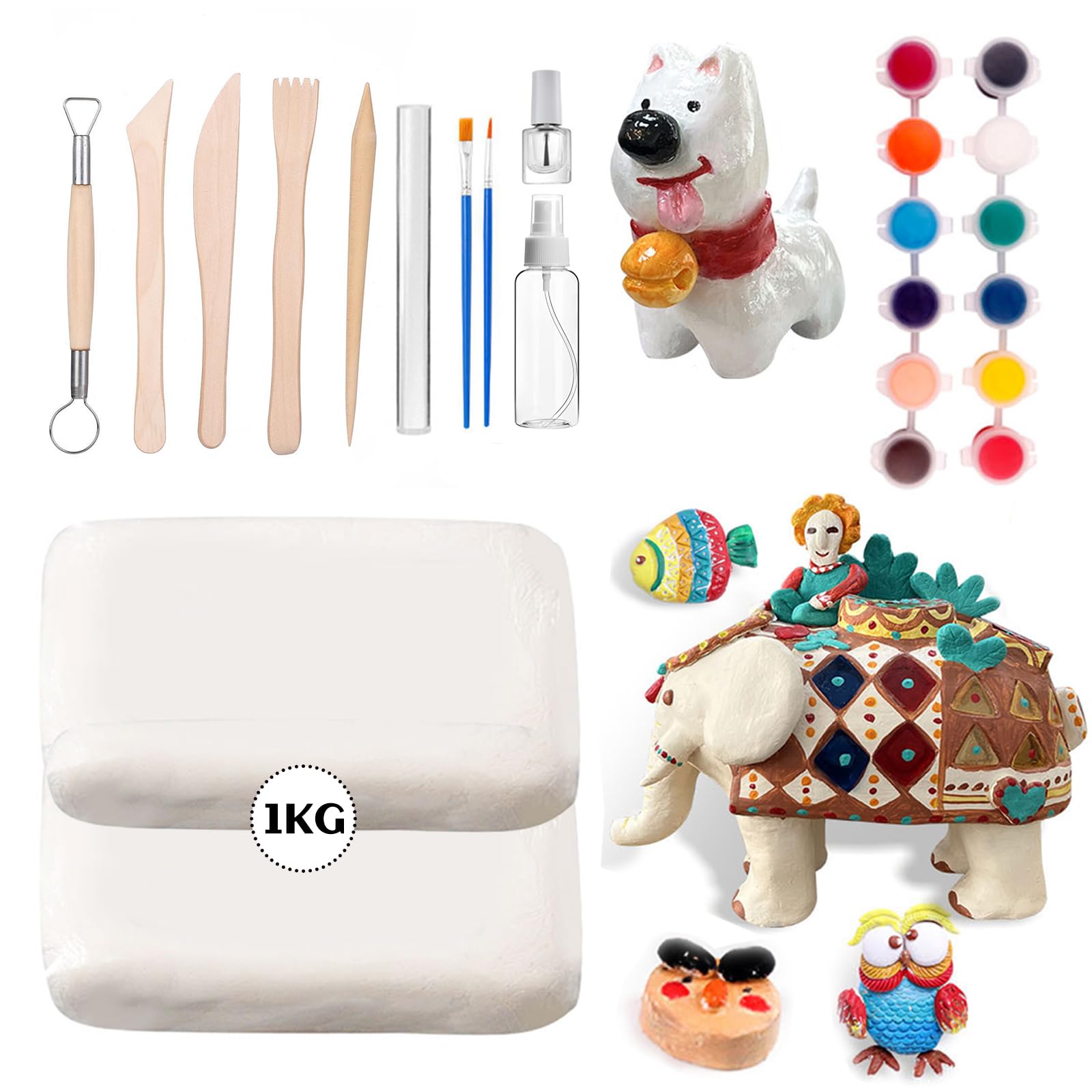 Potter Set for Beginners, 1 kg Air-Dry Clay Potter Set Includes, DIY Pottery Set, Home Pottery Set for Adults, Children, for Home, Suitable for Shaping Various