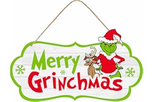 ARSEMICA Grinch Christmas Decorations, Merry Grinchmas Wood Hanging Sign, Funny Christmas Welcome Sign Front Door Decor, Grinch Christmas Party Decor Supplies, Xmas Tree Ornaments Wall Room Bathroom Decor