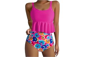 Tankini Swimsuits for Women Tummy Control Bathing Suit Two Piece High Waist Swimwear Floral Printed Flowy Beachwear