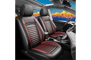 FQFZYMX Car seat Covers Compatible with Toyota RAV4 2013-2018 LE,XLE,SE,Premium, Limited,Adventure,Automotive Cushion Protector Replacement, Waterproof Faux Leather Full Set (Full Set, Black&Red)