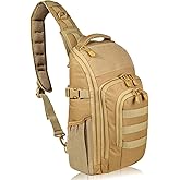 DBTAC Tactical Personal Defense EDC Bags & Packs | 10L Military Shoulder Backpack with Sling for Concealed Carry, Range, Travel, Hiking, Outdoor Sports (Brown)