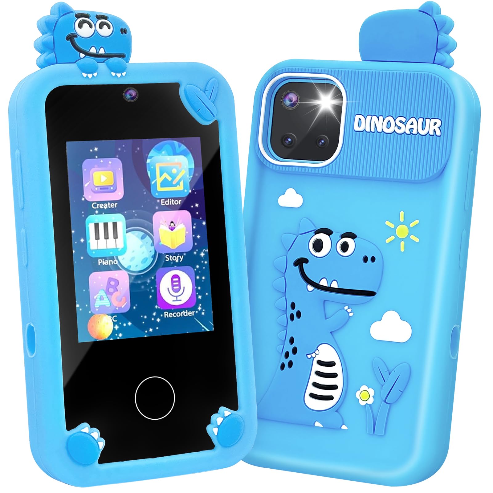 Muiefe Kids Phone for Boys, 2.8 Inch Touchscreen Kids Smart Phone with Dual Camera, 32G Card, Dinosaur Toy Mobile Phone Christmas Birthday Gifts for 3 4 5 6 7 8 9 Year Old Boys