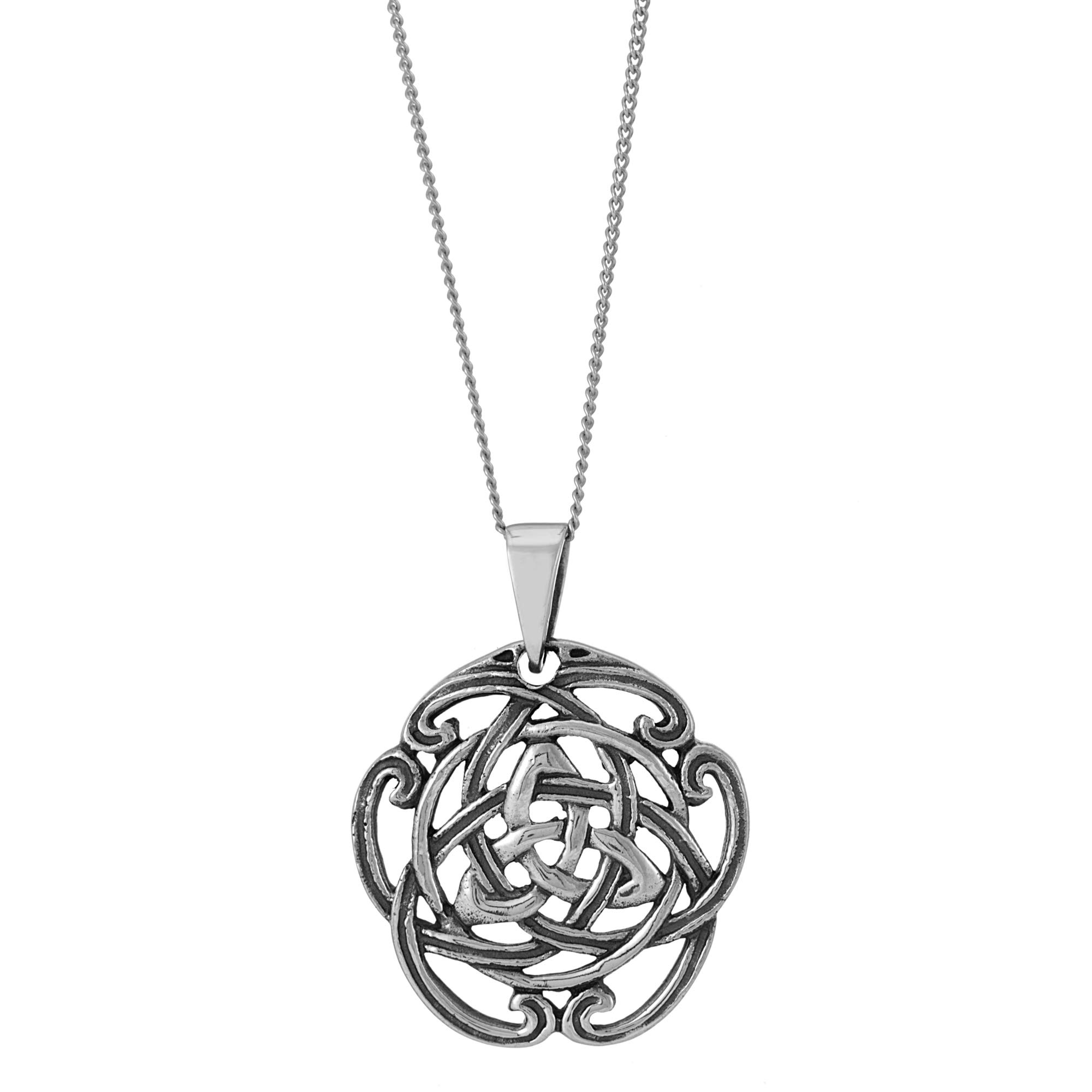 Silverly Sterling Silver Trinity Knot Necklace for Women – 925 Silver Round Celtic Triquetra Pendant on 18" Curb Chain – Traditional Irish Knotwork Jewellery – Celtic Peace Symbol Gift