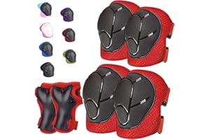 HOCIECE Kids/Youth Knee Pads for Kids 3-14Years Boys Girls 6 in 1 Kids Protective Gear Set Adjustable Knee Pads, Elbow Pads, for Skating Cycling Bike Rollerblading Scooter Roller Skates