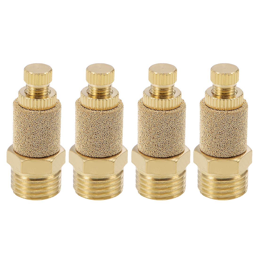 sourcingmap Top Adjustable Pneumatic Air Exhaust Silencer Muffler Copper 1/4 BSPT Gold Tone 4pcs