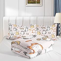 XYNHML Kids Cute Cat Comforter Set Queen Size 3Pcs