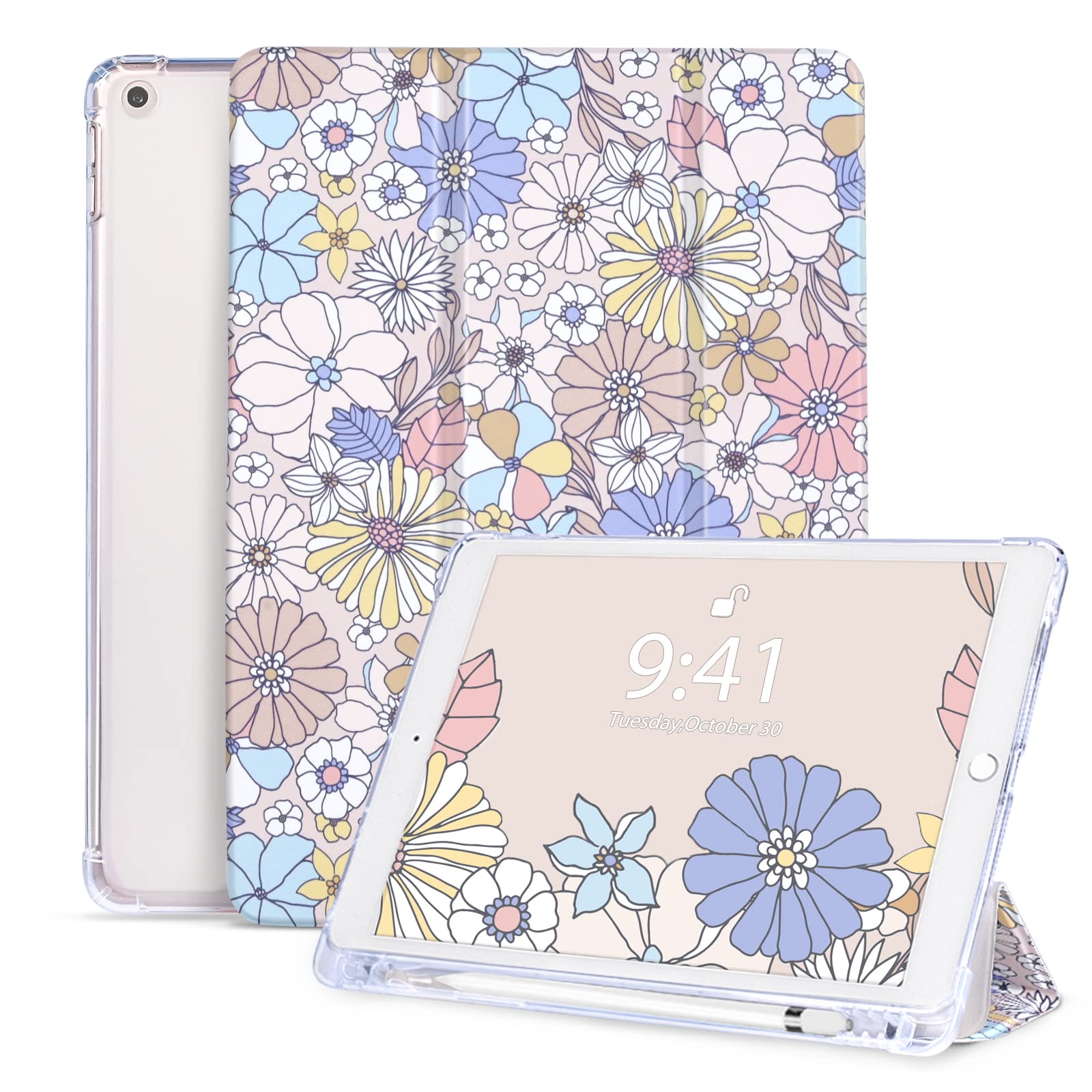 Vozehui 10.2 inch iPad 9th/8th/7th Generation Case with Pencil Holder, Tri-fold Stand Slim Lightweight Protective Case with Auto Wake/Sleep Cover — image 1