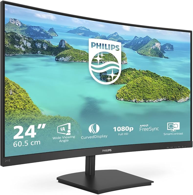 Monitores philips 241e1sca/00-24"" curvos 1500r, fhd, 75hz, va, freesync (1920x1080, 250cd/m, d-sub, hdmi)"