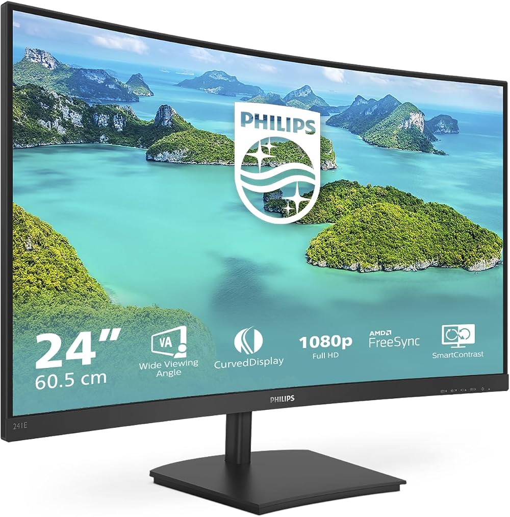 Philips 241E1SCA 24 Inch Curved FHD Monitor 75Hz VA FreeSync Speakers