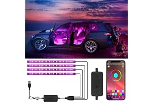 JINYU RGB Car Interior Lights, 5V USB Car Led Lights with APP Control, Music Sync Car Lights Strip with 16 Million Colors,DIY Colors 4-Lines Design RGB Under Dash Car Lighting