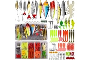 VOOGLASS Fishing Lures Tackle Bait Kit Set - Comprehensive Fishing Lures Kit for Trout Bass Salmon - Includes Plastic Shrimp, Worm Bait, Spoon, and Crankbait Jigs