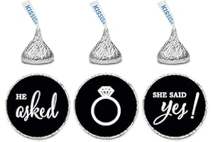 Andaz Press Chocolate Drop Labels Stickers, Wedding He Asked She Said Yes!, Black, 216-Pack, For Bridal Shower Engagement Her