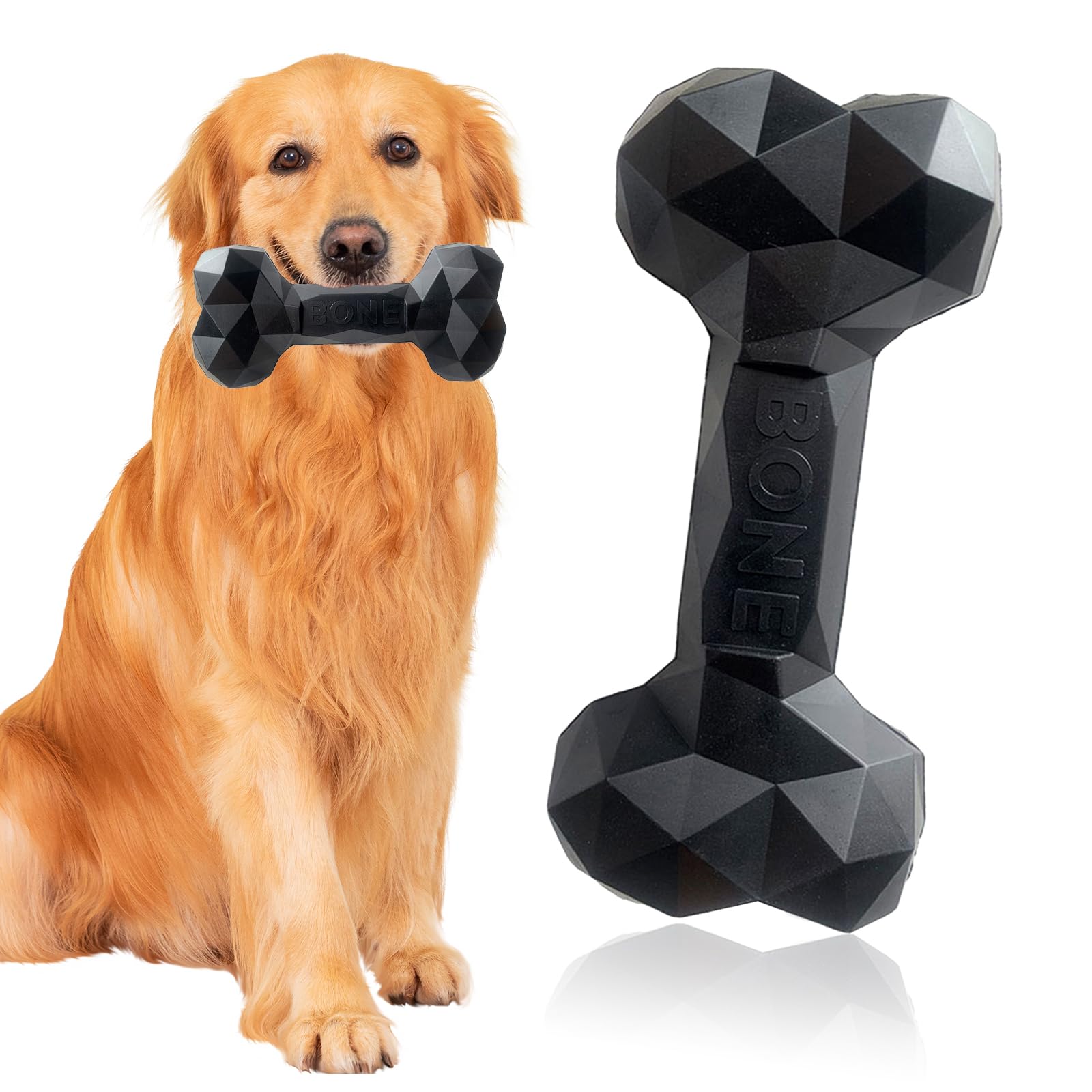 SAVOSWEET Dog Toys Chew Bone, Teething Bone Dog Toy, Black Rubber Bone Dog Chew Toy for Large Dogs Within 60 Kg, Dog Toy Teeth Cleaning
