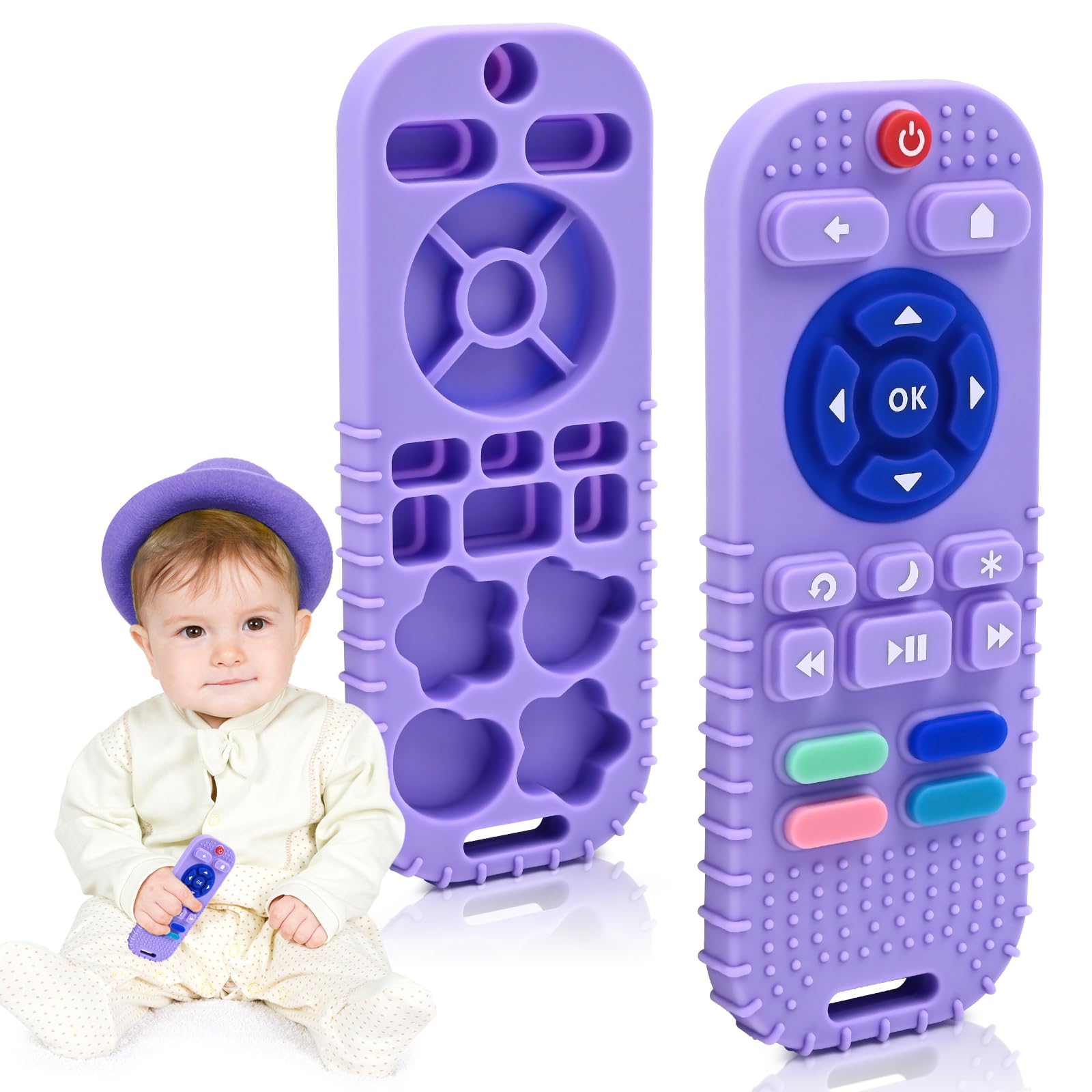 AiTuiTui Baby Teether for Teething Relief, Sensory Silicone Remote Control Teether Toy for Babies Newborn Infant Boy Girl Autism Toys for Baby Gifts, Purple