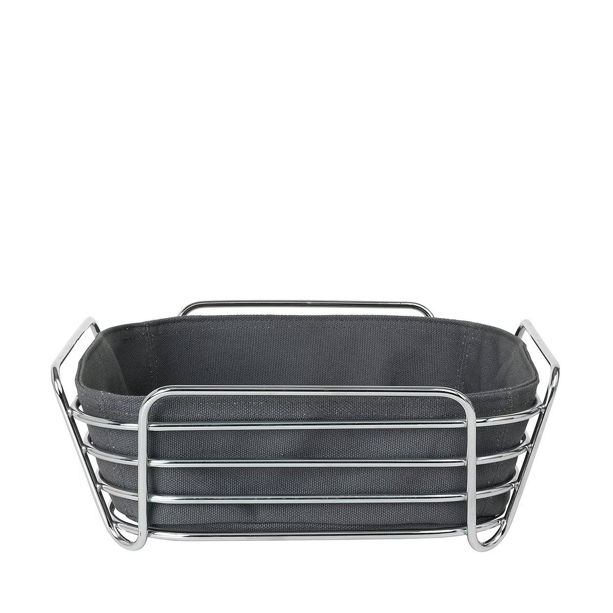 blomus -DELARA- bread basket L made of chromed steel, magnet, cotton fabric bag, trendy and modern design, versatile, exclusive look (H/W/D 9.5 x 25 x 25 cm, 63763)