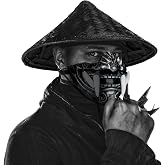2 Pcs Halloween Samurai Costume Accessories Set for Men Samurai Hat | Swordsman Samurai Hat Half Face Oni Mask Japanese Costume for Halloween Cosplay Parties
