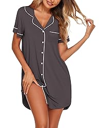 Ekouaer Button Down Nightshirt for Women Notch