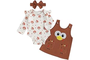 AYALINGGO Thanksgiving Baby Girl Outfit My First Turkey Romper Long Sleeve Shirt Onesie Overall Skirt Fall Winter Clothes