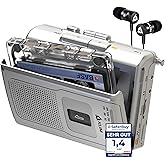 KLIM K8 Cassette Tape Player Portable - Cassette Recorder - NEW Version - AM/FM - Built-in Microphone & Speaker - Headphone Jack & Earphones - Silver