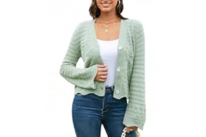 V FOR CITY Womens Cropped Cardigan Sweaters Bell Sleeve Crochet Cardigans Knit Bolero Shrug V Neck Open Front Sweater