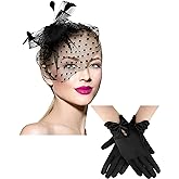 Geyoga 50s Fascinator Hat for Women Funeral Veil Hat Pillbox Cocktail Tea Party Headpiece and Lace Glove