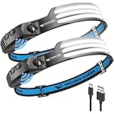 Smiling Shark LED Headlamp, 230°Wide Angle 3*White Light 2 Pack The Brightest Head Lamp Rechargeable Waterproof Headlight for Camping Hiking Outdoor, Head-Lamp-LED-Frontale-Light