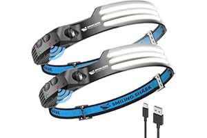 Smiling Shark LED Rechargeable Headlamp, 230°Wide Angle 2 Pack 3*White Light Lightweight HeadLamps Motion Sensor Waterproof H