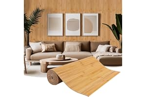 EYAYEN Natural Bamboo Wall Panel for Interior Wall Decor, Pole Wrap Wainscoting Interior Wall Cladding Panel for Kitchen Island, Bedroom, Living Room Office,Decor(16" H x 96" L, Light-Carbonized)