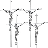 Leinuosen 4 Pieces Crucifix Wall Cross Catholic Slender Metal Crosses Wall Decor for Home Decor Hanging Jesus, 10 x 5 x 1 Inches(Silver)